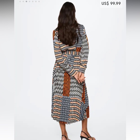 NWT Mango Geometric Print Midi Dress Size 2 - Picture 3 of 7